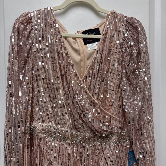 Mac Duggal Size 16 Rose Pink 93549 Sequin Embellished Long Sleeve Gown Dress NWT - Picture 6 of 16
